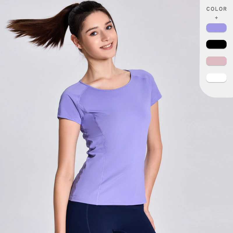 Summer Women Thin Outdoor Breathable Sports Quick-drying T-shirt Short-sleeved Yoga Fitness Sports Top Beautiful Back Yoga Wear
