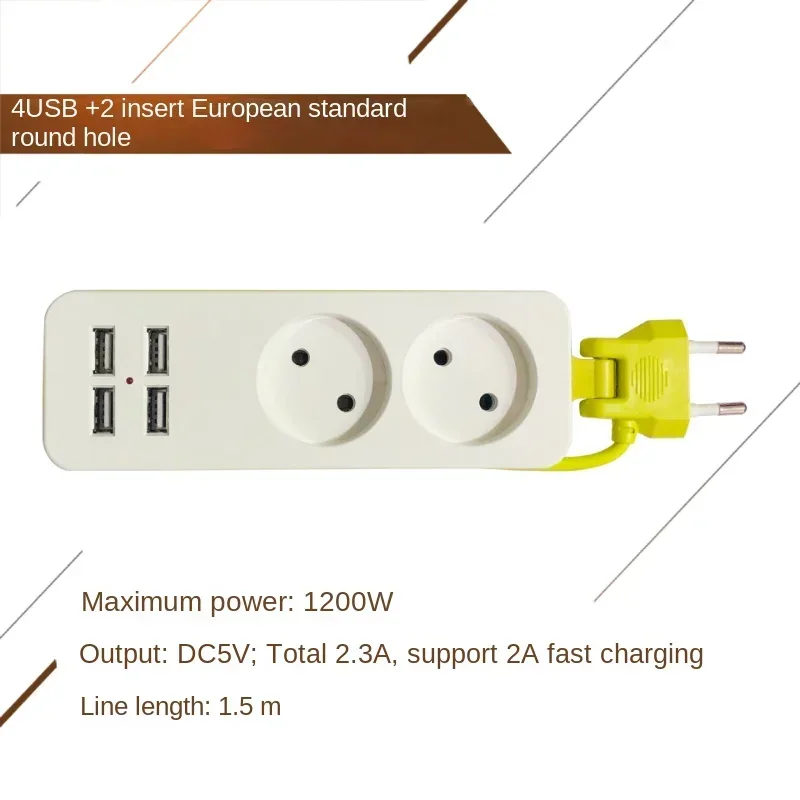 EU Power Strip with 4 USB Portable Extension Socket European Plug 1.5m Cable Power Strip Travel Adapter