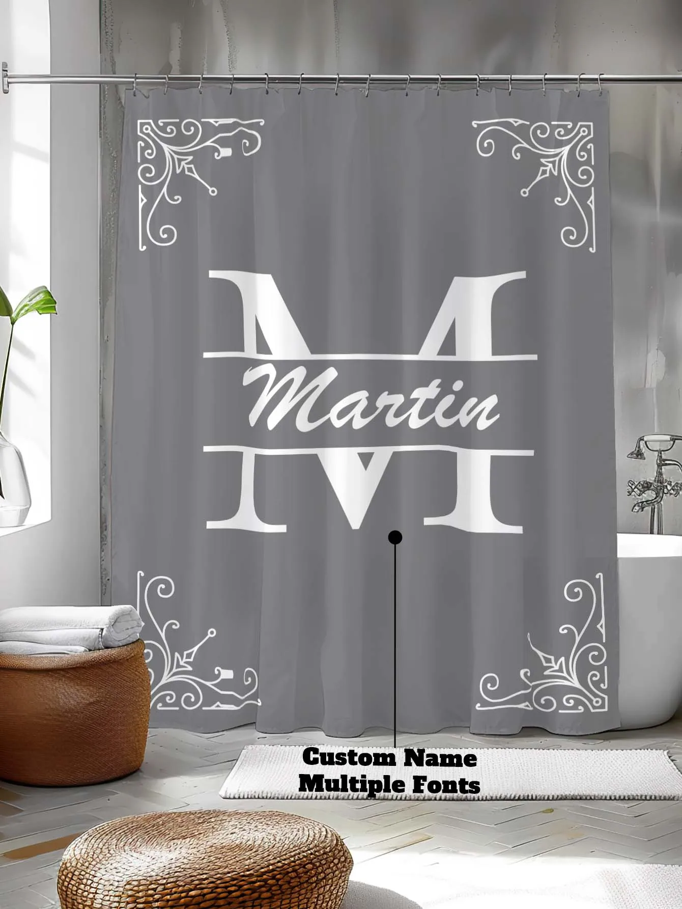 Custom Initial And Name Shower Curtain, Personalized Monogrammed Shower Curtain Bath Decor, Waterproof, Housewarming Family Gift