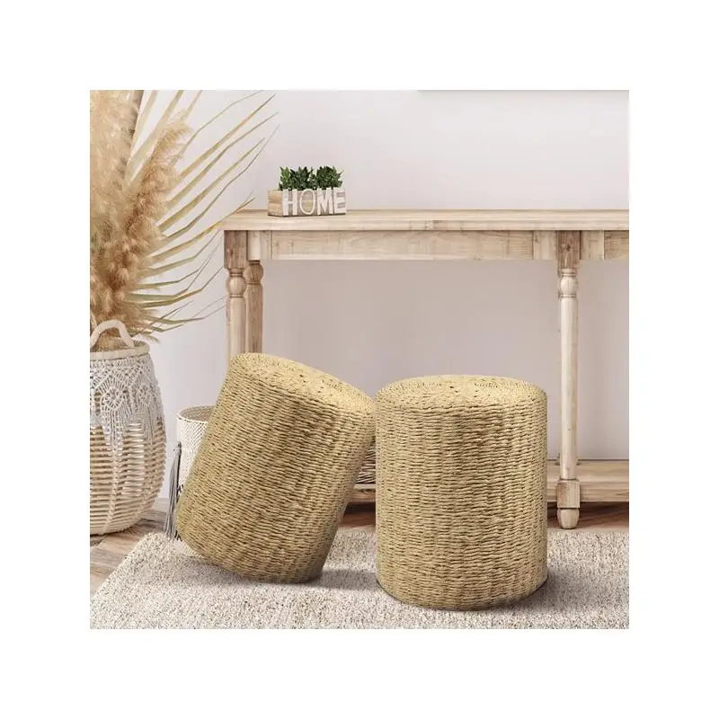 مسند للقدمين على شكل حبل ورقي بيج مزدوج الخيوط، مقعد للقدمين لغرفة النوم وغرفة المعيشة #4