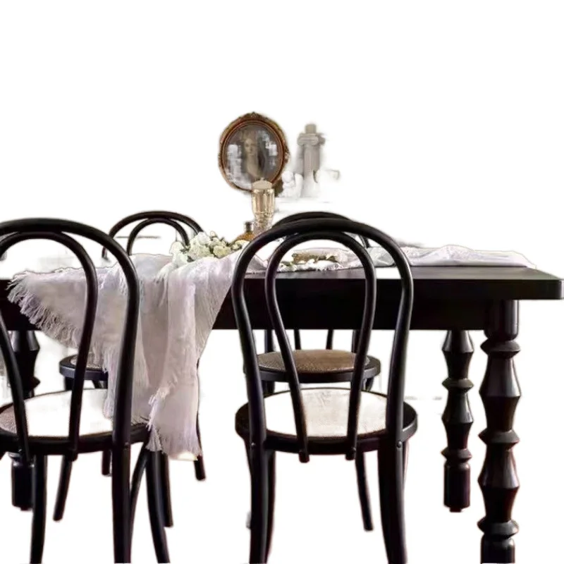 

American solid wood dining table and chair combination, modern rectangular household, semi-round dining table