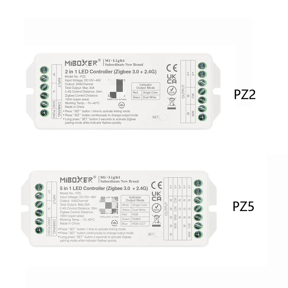 Miboxer Zigbee 3.0 +2.4G LED Controller  PZ2 2IN1 PZ5 5IN1 Max 20A For Single Color/Dual White/RGB/RGBW/RGB+CCT Led Strip