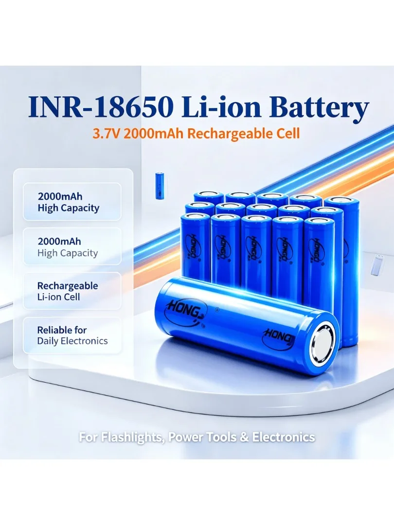 1-20 szt. 18650 3.7V 2000mAh Baterie litowo-jonowe klasy A do wielokrotnego ładowania, zestaw ogniw litowych do latarki, e-papierosa i powerbanku DIY — 2