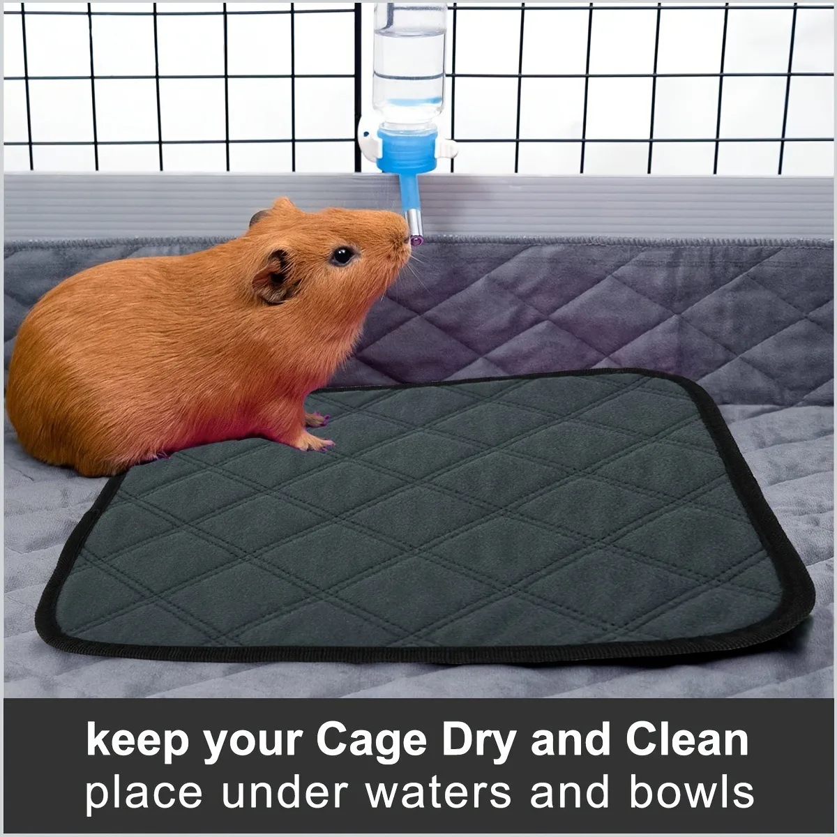 Reusable Guinea Pig Cage Liner Mat, Washable Absorbent Small Pet Pee Pad, Non‑Slip Waterproof Cage Mat-4PCS(Random Color)