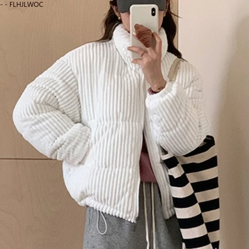 Nieuwe Winter Vrouwen Korte Parka Corduroy Katoen Coltrui Warme Bovenkleding Jassen Cake Koreaanse Stijl Leuke Meisjes Korte Donsjack