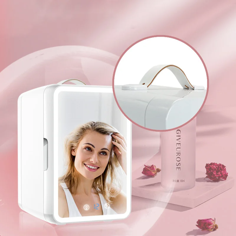 Electric Mini Refrigerator With LED Light Mirror 6L Beauty Makeup Fridge Touch Screen Portable Cosmetic Refrigerator 220V 28W