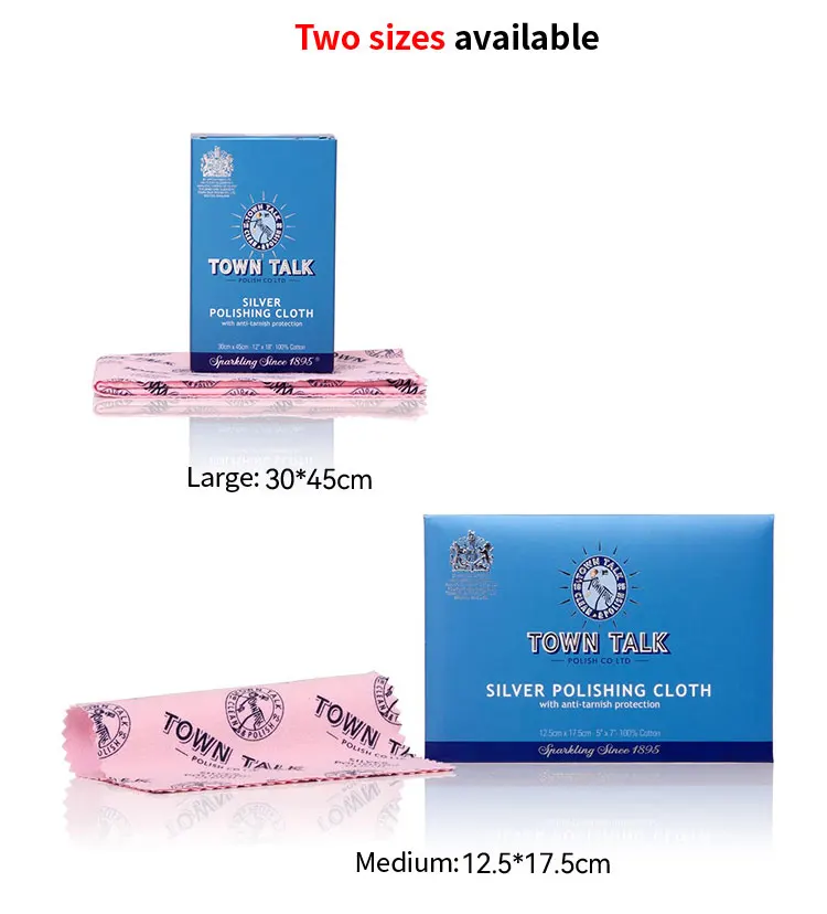 Town Talk Silver Polishing Cloth Anti-tarnish Silverware Cleaning Cloths for Sparkling Jewellery Bracelets & Watches