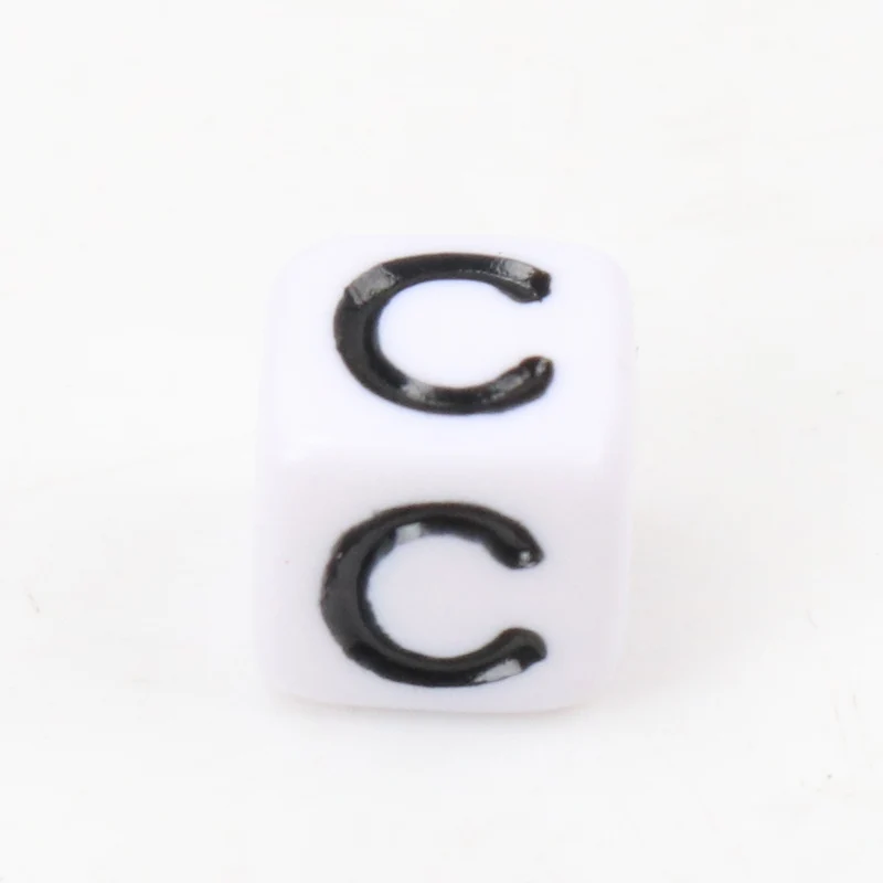 Cuentas sueltas de acrílico para fabricación de joyas, cubo con letras del alfabeto en blanco y negro, 6mm, 100 piezas, gran venta al por mayor