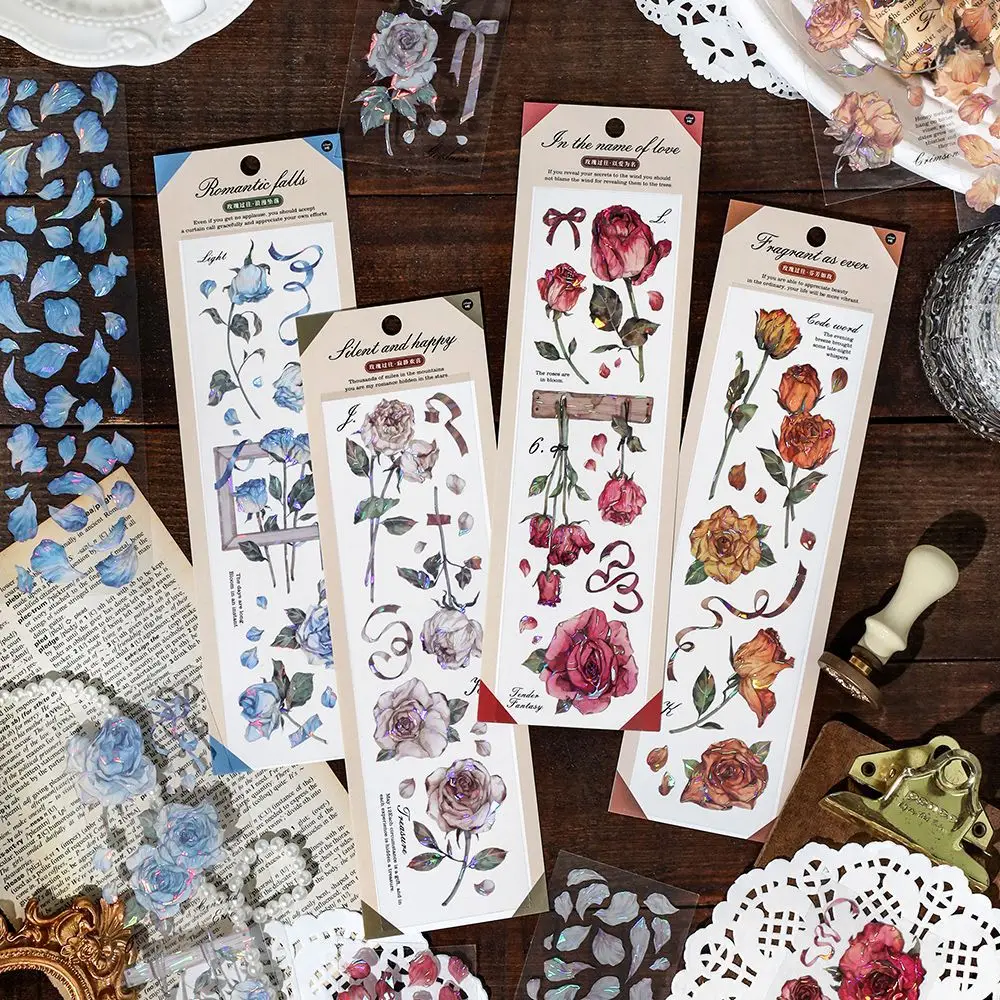 3 Pcs Rose Stickers Vintage for Scrapbooking Envelope Water Bottle Laptop Junk Journal Collage Card Making Phone Case Planner