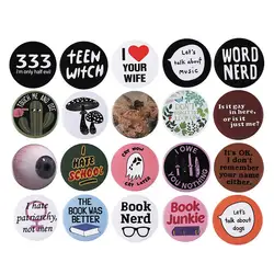 30Styles Fun Book Eye Tinplate Pins I Hate School Button Brooch Lapel Badges Cartoon Jewelry Gift for Kids Friends