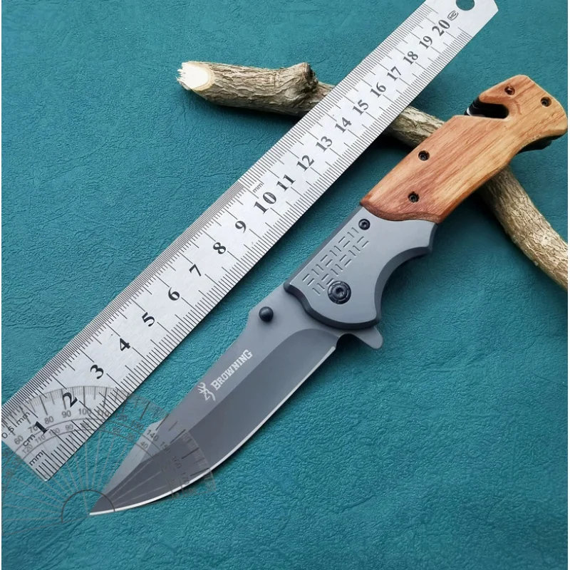 Hot Sale Wooden Handle Knife Portable Broken Window Cutting Rope Tool Household Folding Knife Field Knife