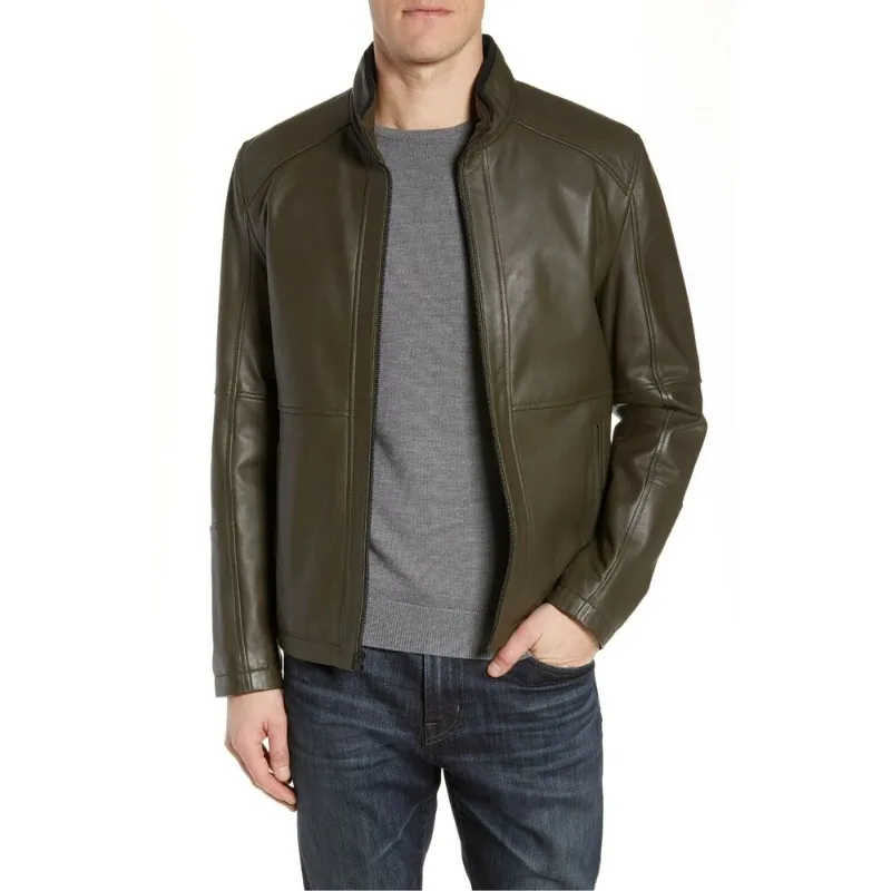 

Men's Slim Bomber Real Leather Jacket Casual Zipper Biker Jacket for Men Fashion Trends