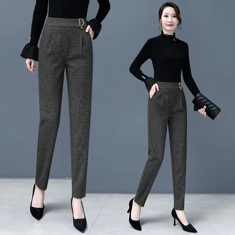 Pantalon en laine pour femme, pantalon carotte amincissant, pantalon taille haute adt, jambe droite, sarouel décontracté, nouveaux articles, automne et hiver 2024