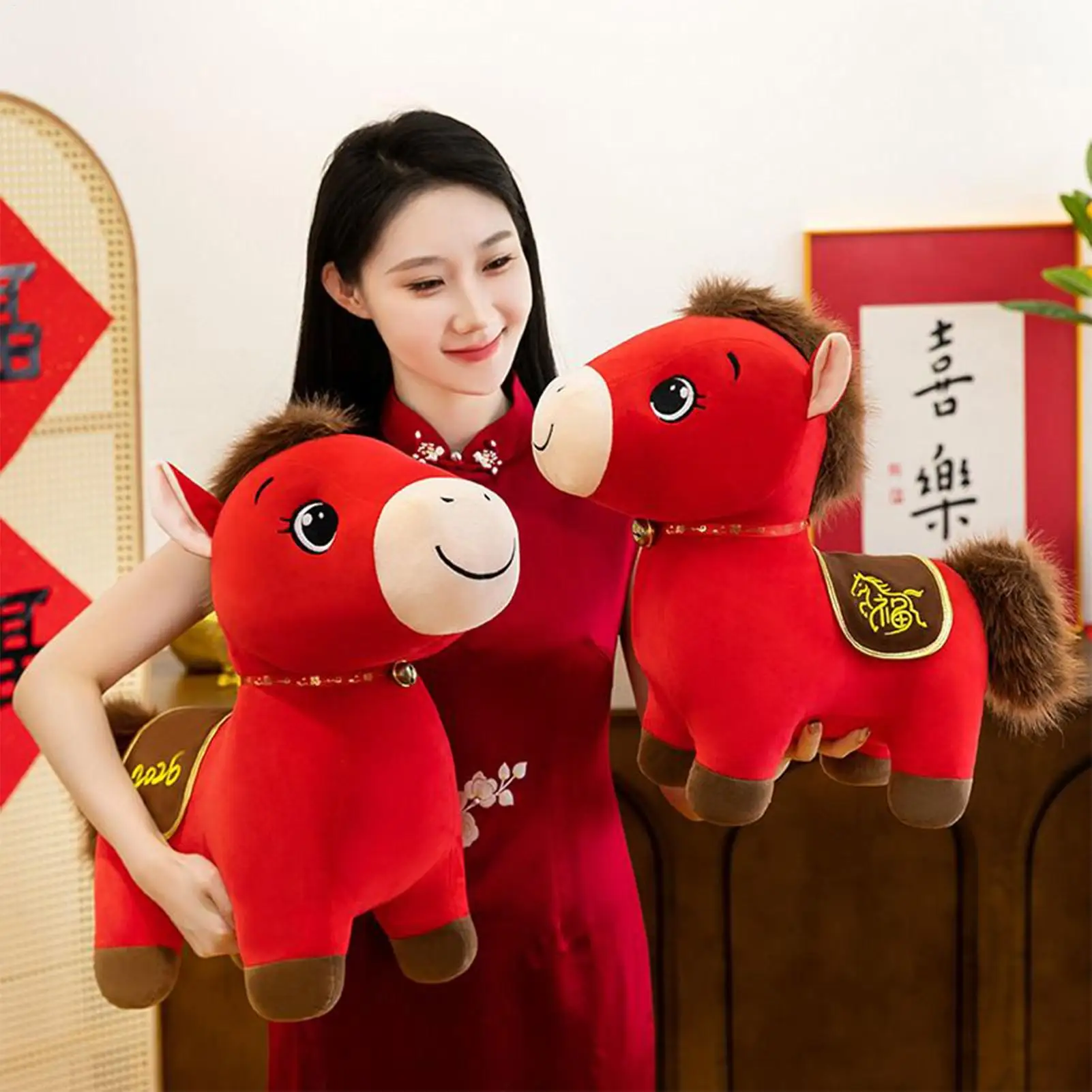 2026 Horse Stuffed Animal Soft Red Doll Cute Horse Stuffed Animal For Family Friends Birthday Chinese Christmas Celebration Home
