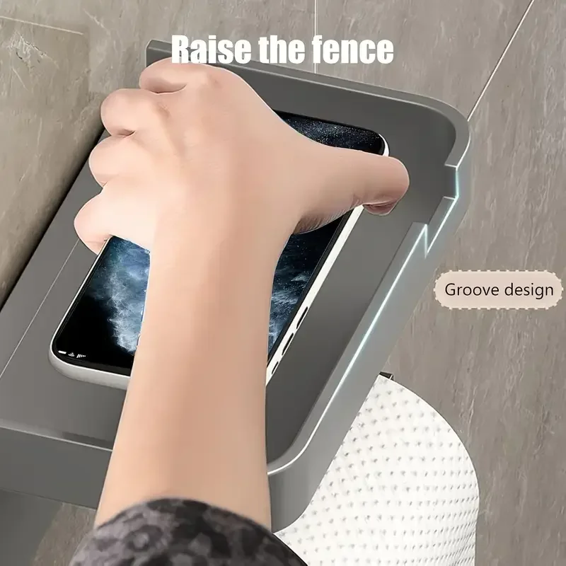 حامل ورق المرحاض المثبت على الحائط، بلاستيك ABS متين بدون حفر، رف مناديل لاصق، رف تخزين موفر للمساحة، مادة مقاومة للماء #6