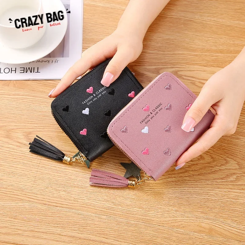 2024 NewKorean Version Women's Short Wallet Embroidered Clutch Zipper Coin Purse Girl Card Holder