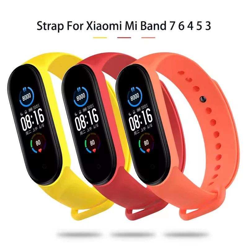 Ремешок силиконовый для Xiaomi Mi Band 7 6 4 5 3, однотонный браслет на запястье для Mi Band 7 5 6, Xiaomi Mi Band 5 4 3