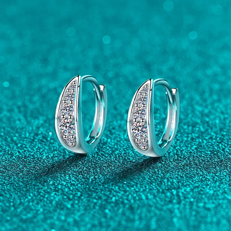 0.256ct Full of Moisanite Ear Buckle Platinum Pt950 Diamond Sparking Hoop Earrings Wedding Party Fine Jewelry Girl Holiday Gifts