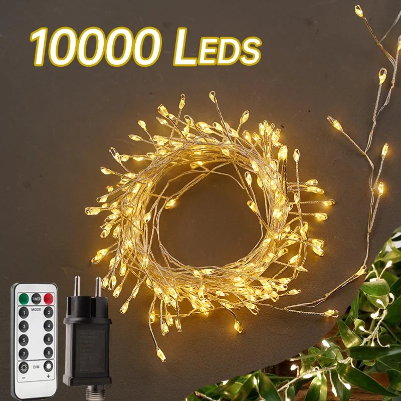 1000LED 36M Cluster Green Wire Garland Lights Fairy String Lights For Bedroom Outdoor Wedding Birthday Christmas Tree 2024 Decor