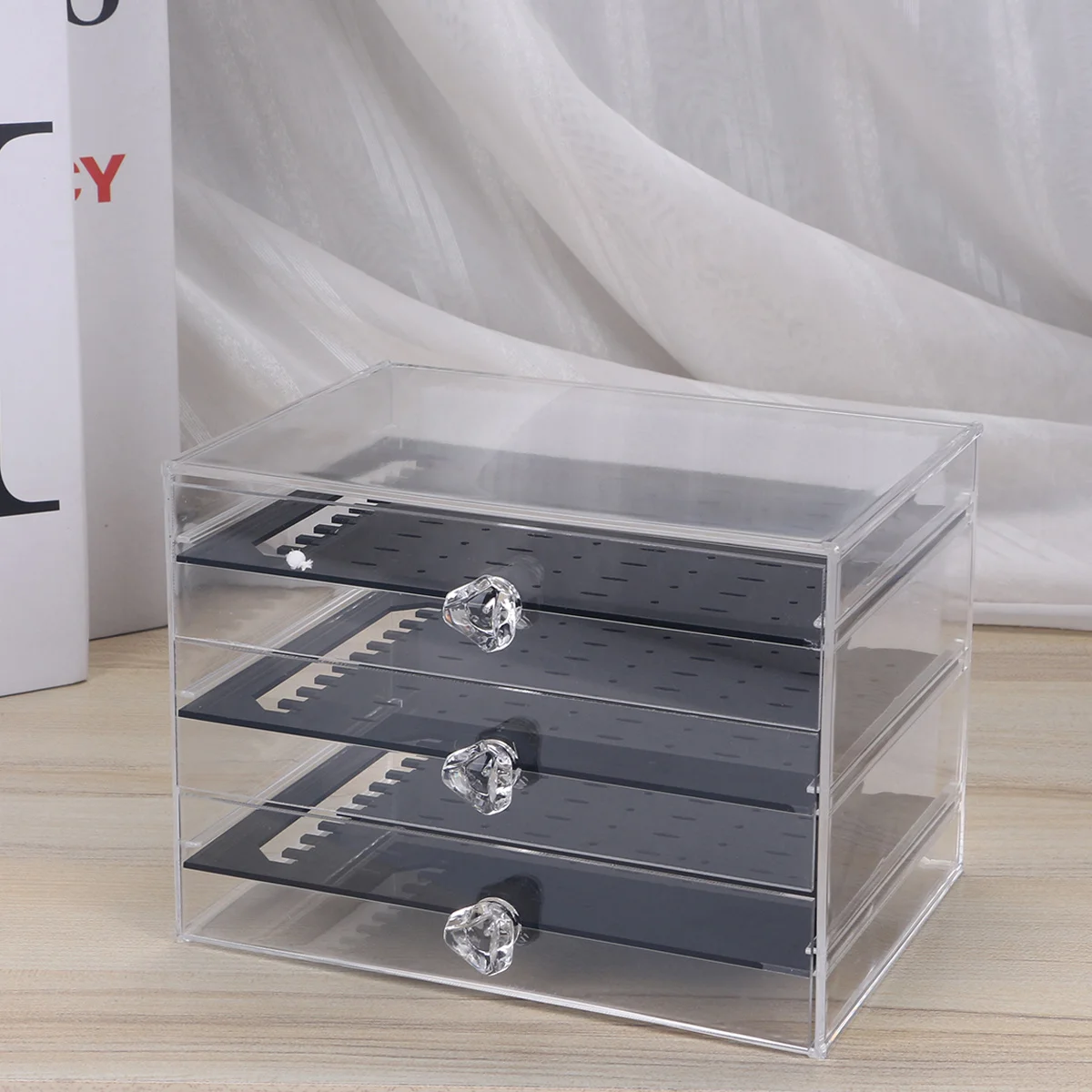 

30 Grid 3 Drawer Acrylic Earring Storage Box Organizer Display Case For Jewelry Craft Supplies Ear Studs Holder Black