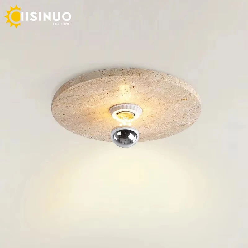 

Ваби-саби, потолочные светильники из натурального травертина, круглый стиль, D30 см, настенные бра, светодиодные светильники для коридора, балкона