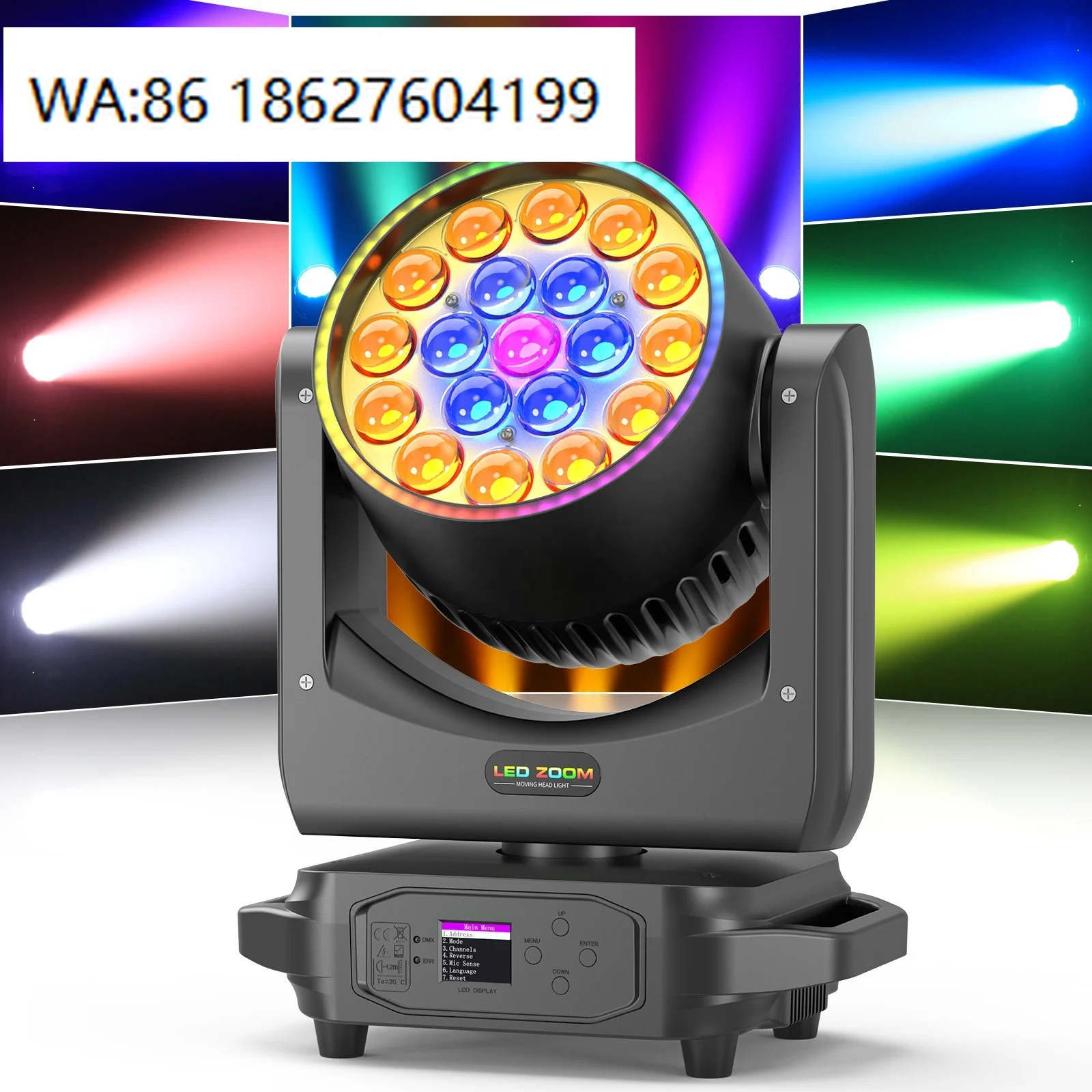 19x15W Beam Moving Head DMX512 RGBW 4IN1 LED Zoom Wash Effect Lamp With Flight Case for Party Performance