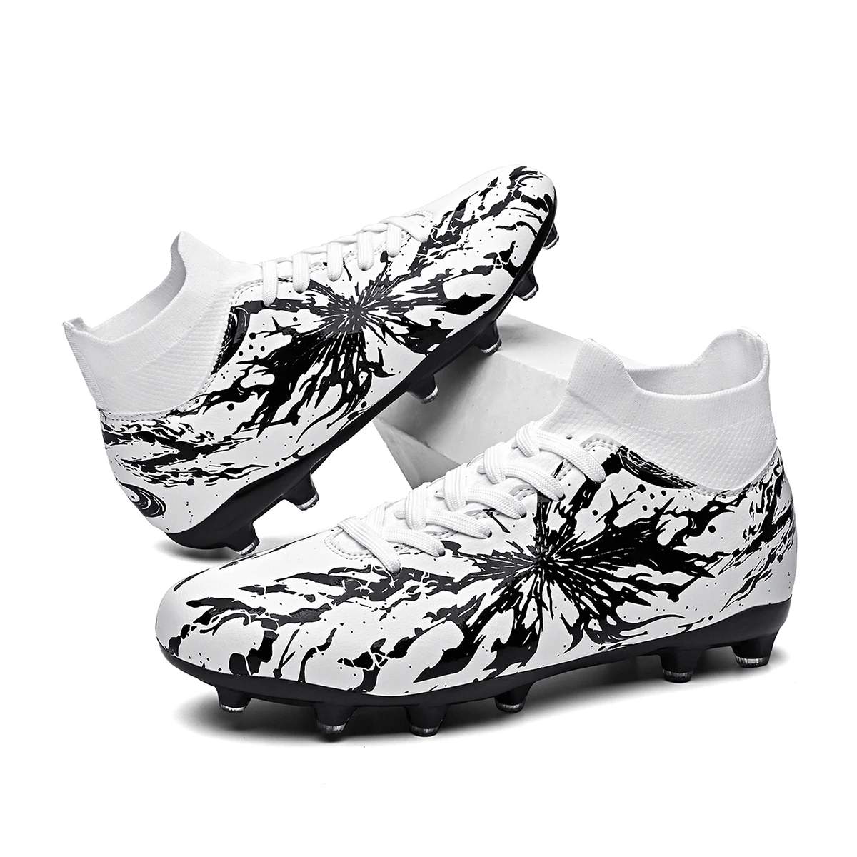 Unisex AG/FG Soccer Cleats TPU Long Studs Breathable PU Football Boots for Natural Artificial Grass Training Match