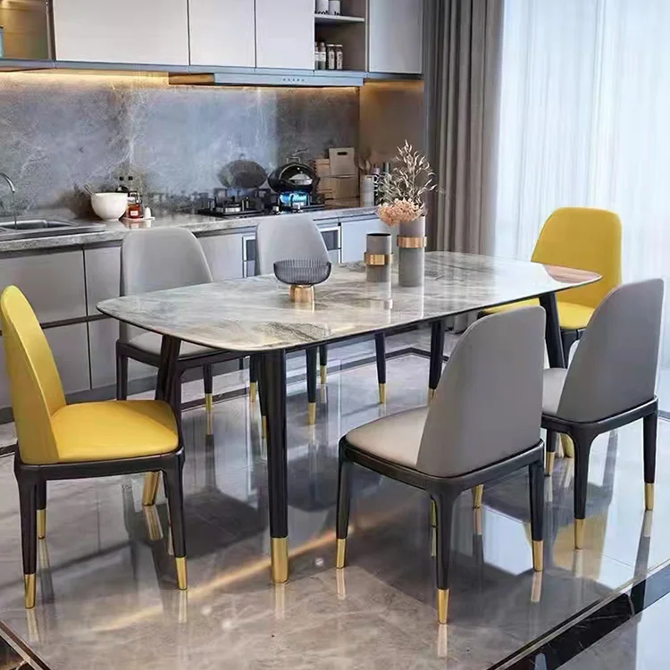 

Modern Home Kitchen Furniture Dining Room Table Set Stainless Steel Marble Dining Table and Chairs