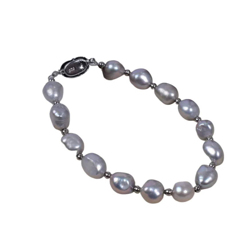 

NEW SOUTH SEA NATURAL CULTURED GRAR BLACK BAROQUE PEARL BRACELET 10-12MM 7" 6666