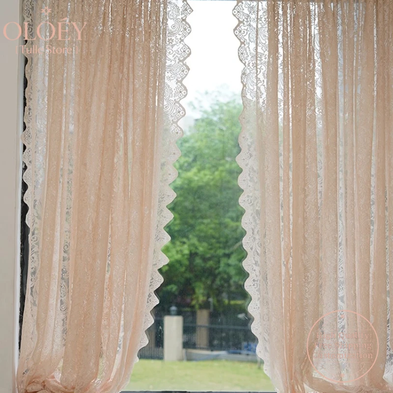 

Thick Lace Sheer Curtains for Windows Doors Living Room American Retro Background Partition No Drill Hook Loop Gauze Treatments