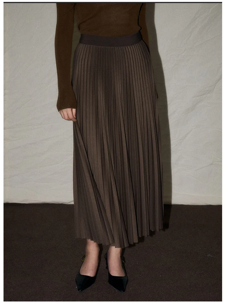 

2025 New Solid Color Knitted Long-sleeved Close-fitting Top Plus Pleated Long Skirt