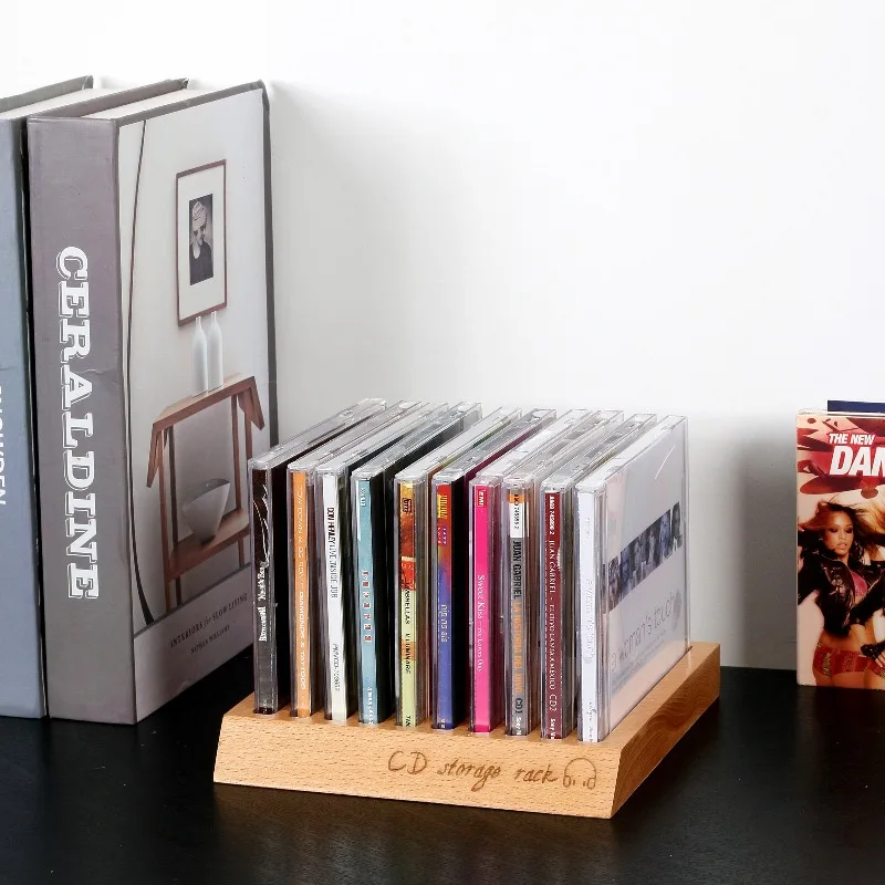 Solid Wood CD Rack for Desktop Switch/PS4 Game Storage Organizer MultiFunctional Media Display Shelf Compact NS Cartridge Holder