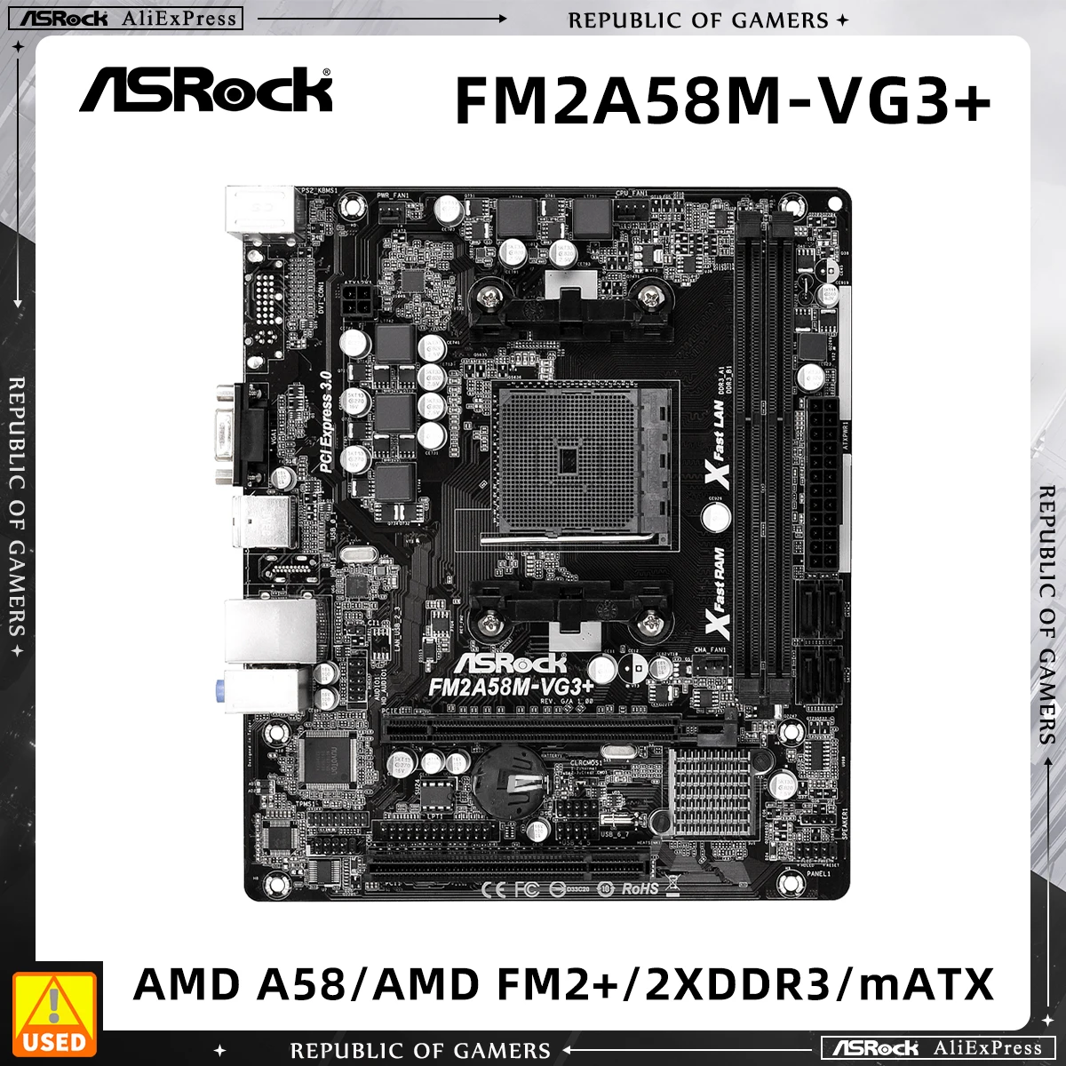 ASRock FM2A58M-VG3+ Motherboard Support for Socket FM2+ 95W / FM2 100W Processors 32GB DDR3 1866MHz PCIe 3.0 AMD A58 Mainboard