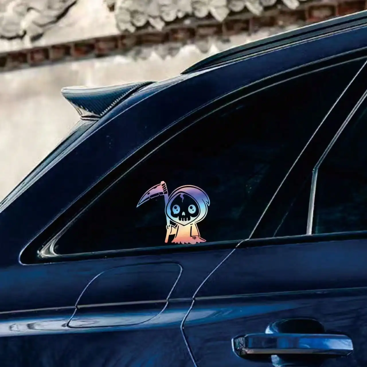 Cute Grim Reaper Car Sticker, Black Vinyl Decal for Window, Funny Cartoon Skull Auto Decor - view 3