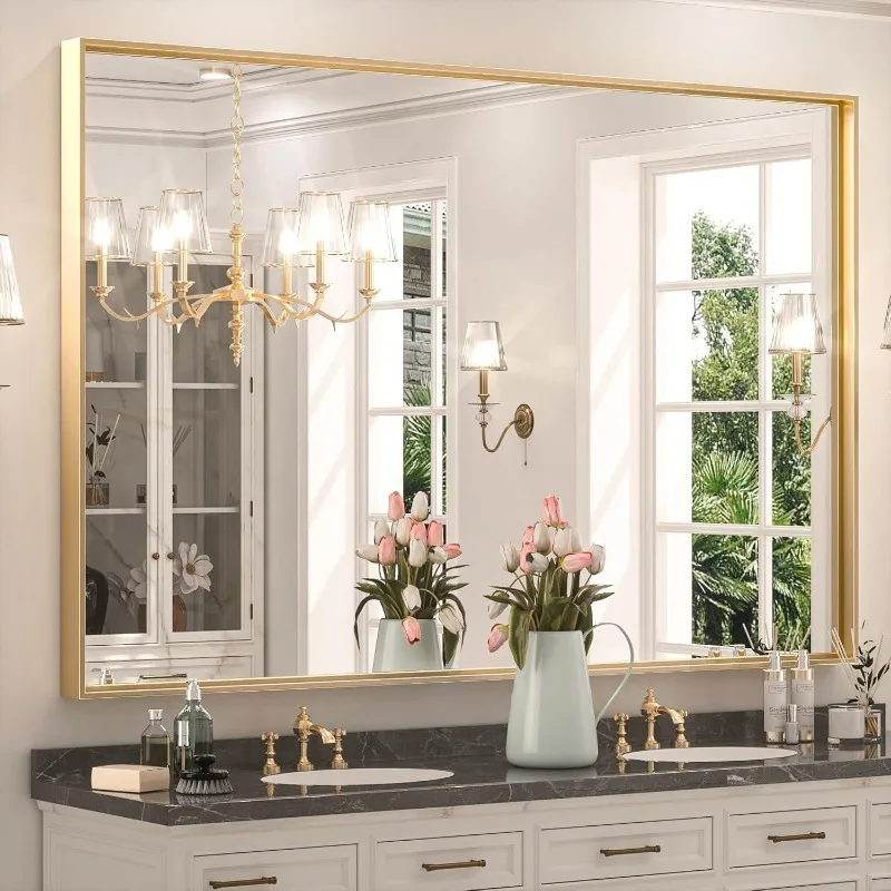 55 X 36 Inch Rectangle Wall Mirror, Large Metal Frame, Deep Set Design, Square Corner, Vanity Mirror