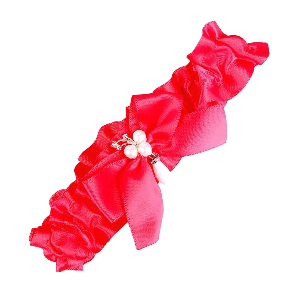 1Pcs Pearl Garter Wedding Bride Lace Thigh Band Red Adjustable Bridal Bowknot Party Prom Accessory Comfortable Elastic