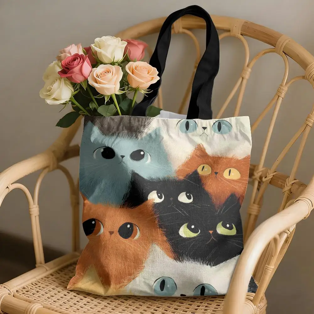 A Mountain Of Cats Storage Bags Canvas Double-Sided Print Tote Bag Large Capacity Shoulder Fashion Shopping Handbag
