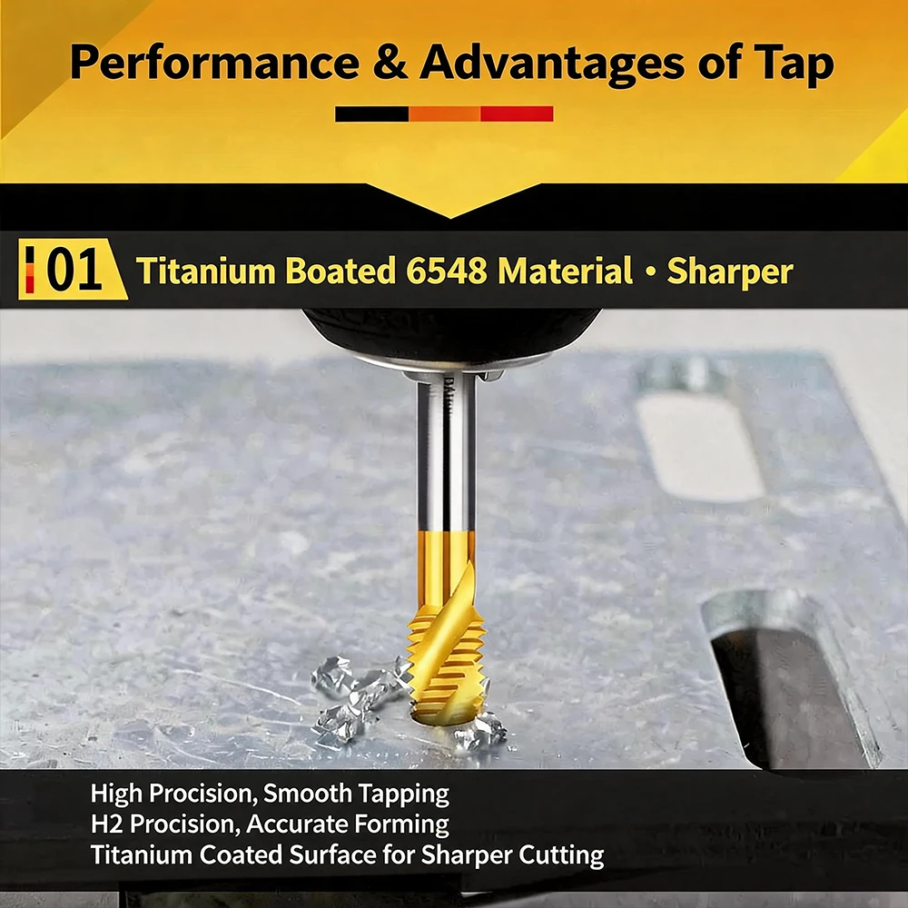 HSS 6542 Titanium Plated Machine Thread Tap Spiral Flute Spiral Point Screw Tap For Metal Drilling M2~M20