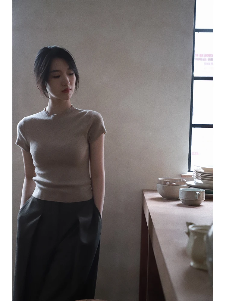 เสื้อถักทรงสลิมฟิต ดีไซน์ไข่ขี้เกียจ แบรนด์ SerioLudere สำหรับผู้หญิง คอสูง แฟชั่นเกาหลี สไตล์สปอร์ต ทรงปกติ