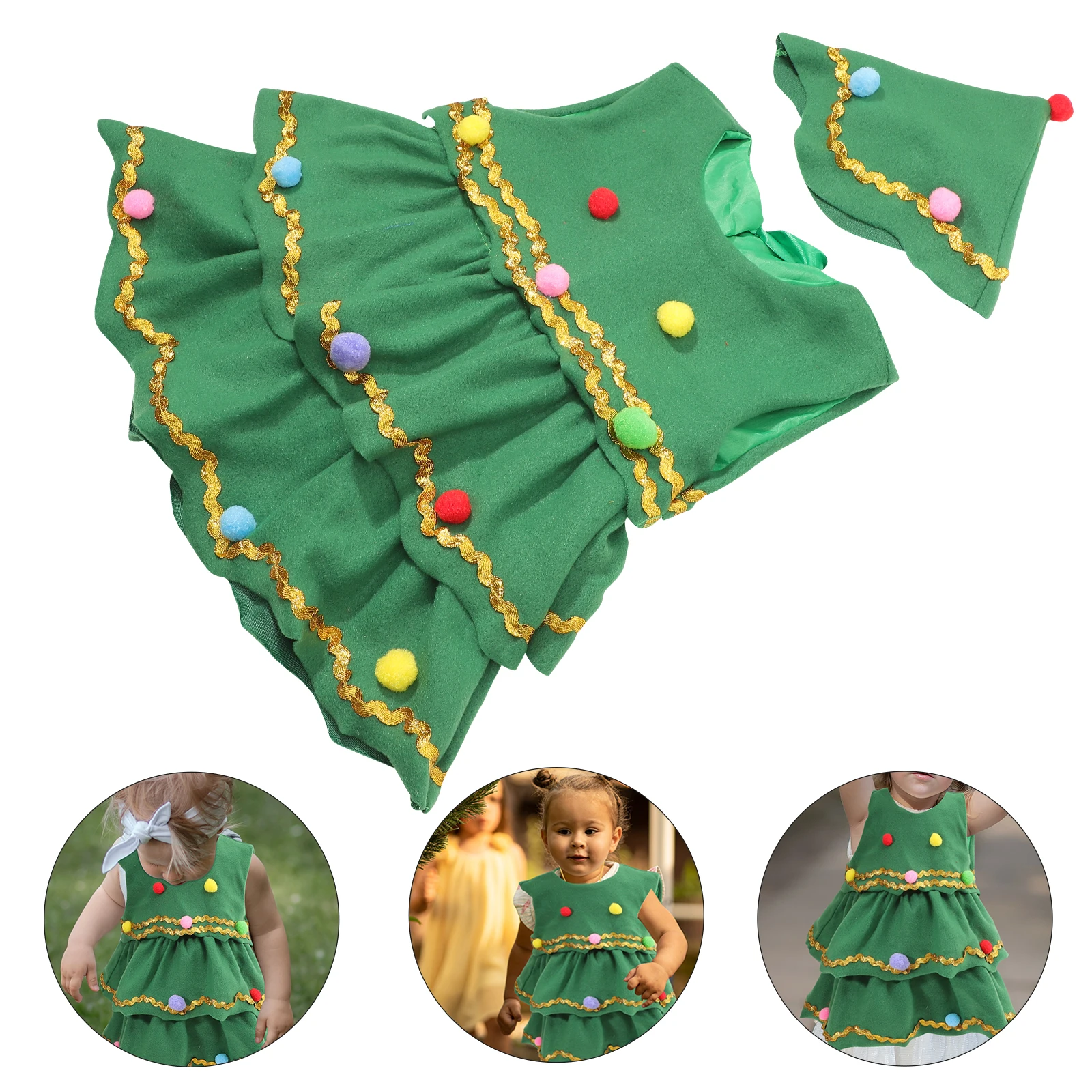 

Christmas Tree Hat Dress Costumes Soft Stretchy Material Toddler Children Stage Wear Party Vacation Beach