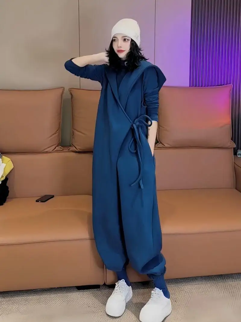 Faionable Belted Slim Fit Fce Lined Svel Jumpsuit Women's Autumn Winter High Waist Trousers Ensemble Design Sensation