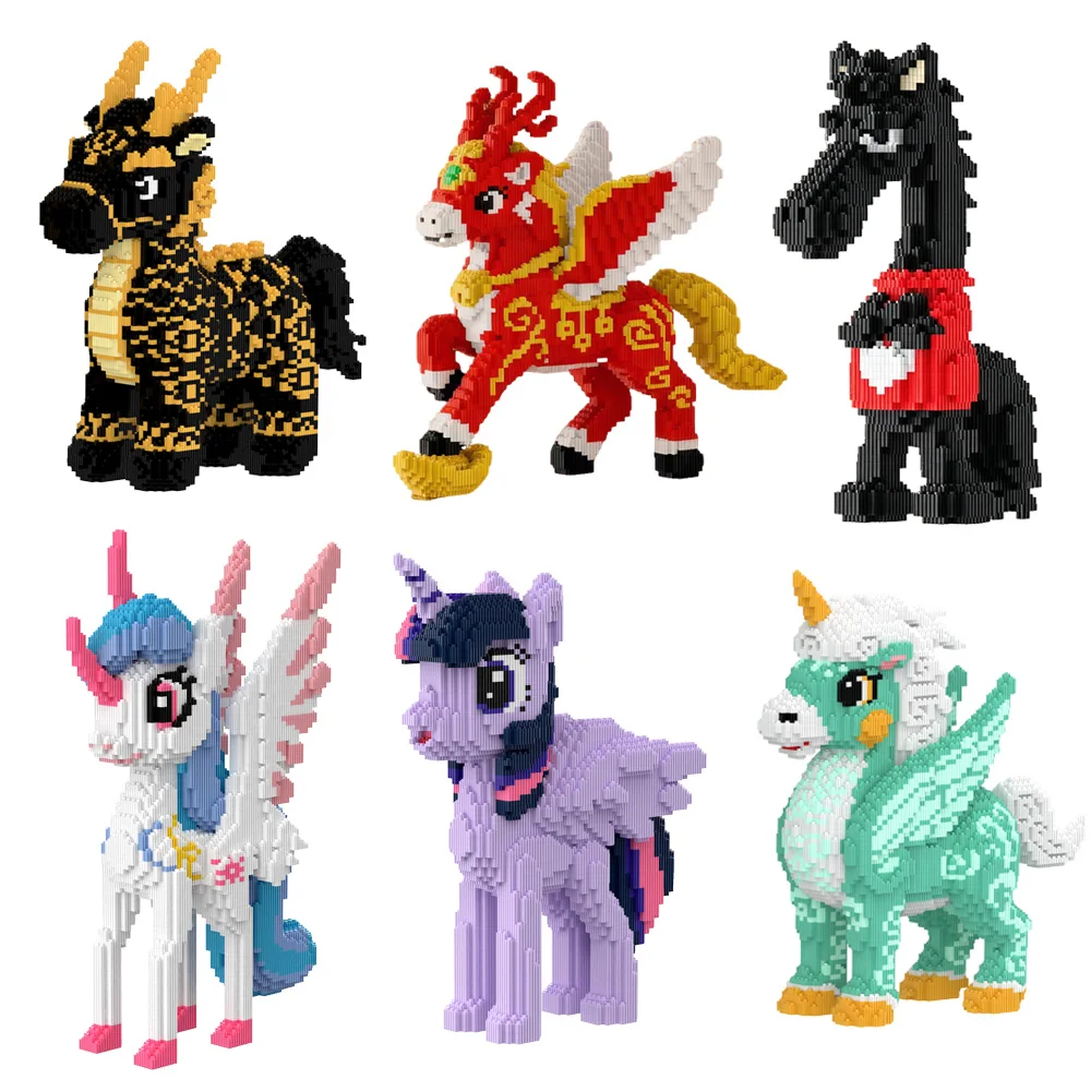 

Cartoon Horse Magic Building Block Model Colorful Lucky Horse Assembled Bricks Fortune Horse Animal Toy For Kids Santa Gift