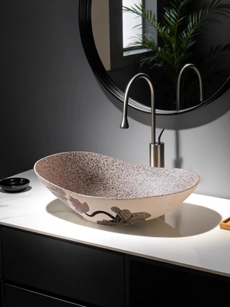 Ceramic basin on the stage, balcony, washing machine, integrated wash basin, bathroom, high-end face wash single basin