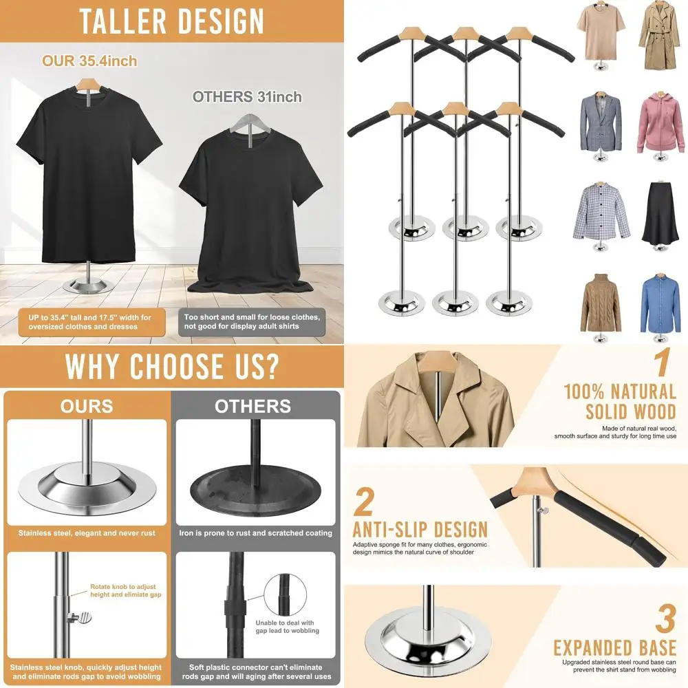 

Регулируемая подставка для футболок диаметром 20–35 дюймов, 6 шт., идеально подходит для розничной торговли и продавцов одежды