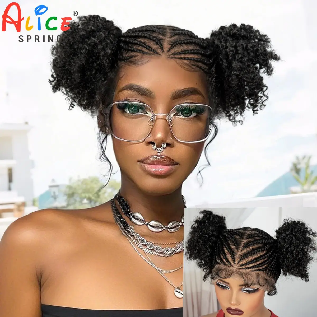 Cornrow Cosplay Braided Wigs Synthetic Full Lace Bantu Braided Lace Wig with Baby Hair for Women Girls Lace Front Braids Wig