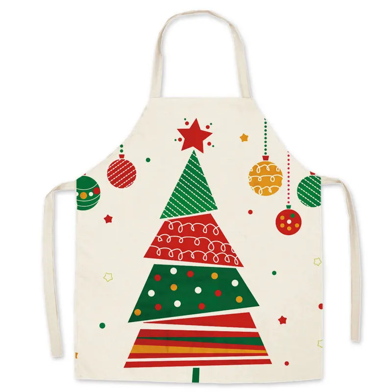 Christmas Linen Print Cleaning Apron Tree New Year Holiday Ladies Kitchen