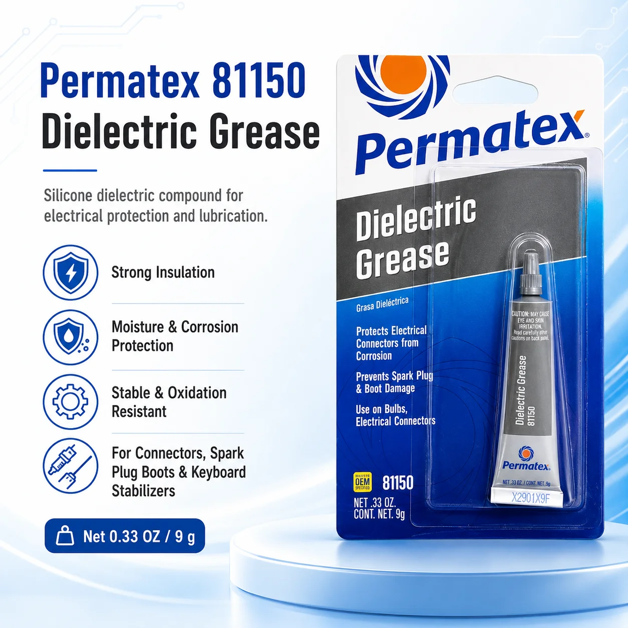 Original Permatex 81150 Dielectric Grease Silicone Lubricant for Electrical Connector Spark Plug Boot Battery Terminal
