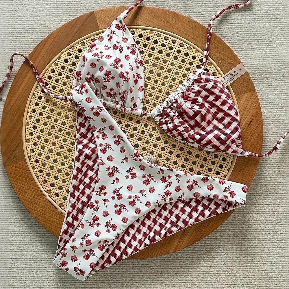 

Сексуальное бикини 2026: Женский раздельный купальник с цветочным принтом в стиле кантри, комплект бикини с низкой талией для пляжа