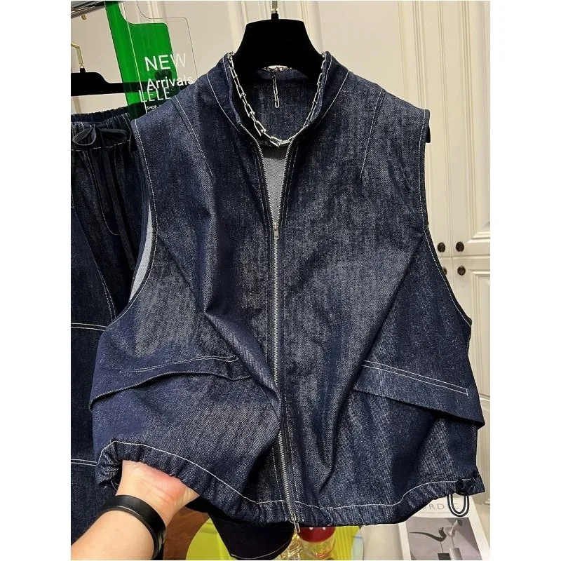 

Женская джинсовая куртка SuperAen 2026: новая весенняя модель с воротником-стойкой, модная, свободного кроя, с яркими декоративными элементами и завязками, повседневная.