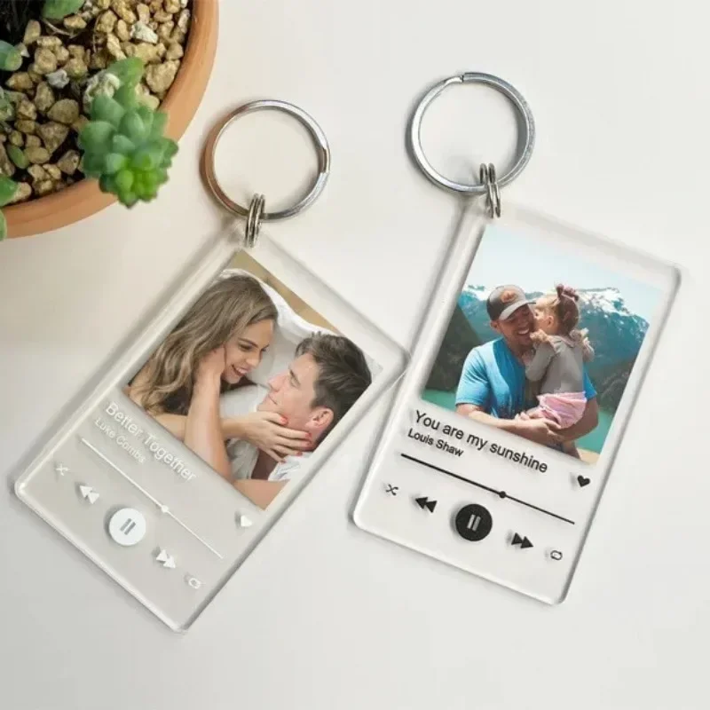 Free Personalised Music Photo Keyring Keychain Gift With Custom Photo Message Birthday Anniversary Gift for her him Music Keys